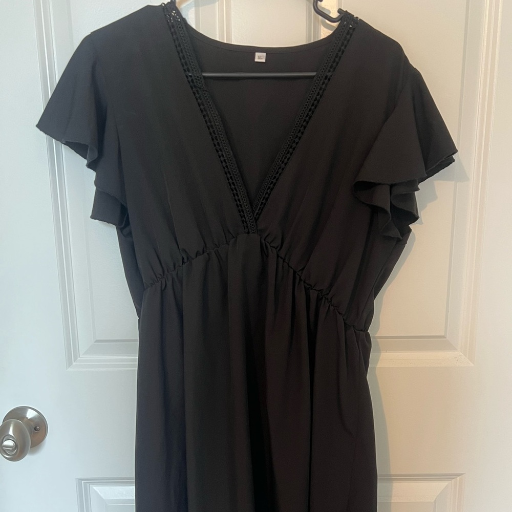 Black Crochet Trim Dress
